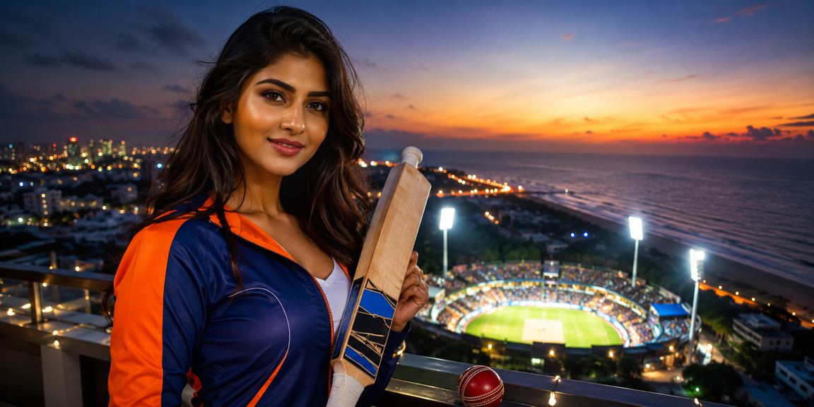 View of Chennai’s Marina Beach with cricket fans watching matches